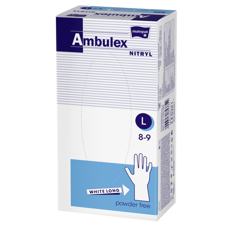 Wydłużone rękawiczki jednorazowe nitrylowe białe Ambulex Nitryl 100 szt.